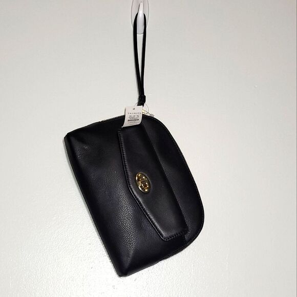 New Talbots Black Pebbled Leather Wristlet Purse - Picture 2 of 10